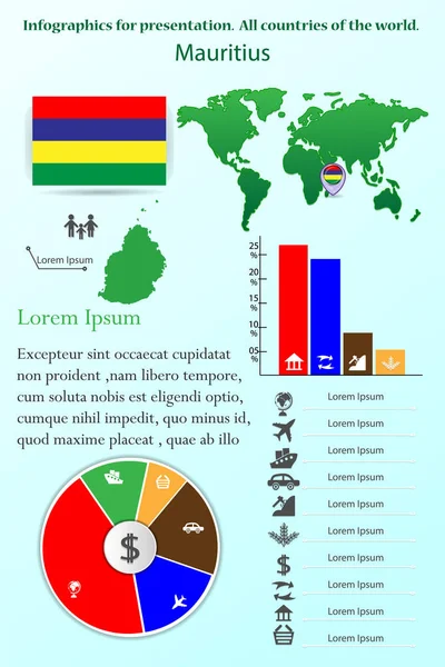 Mauritius. Sunum için Infographics. Dünyanın bütün ülkeleri