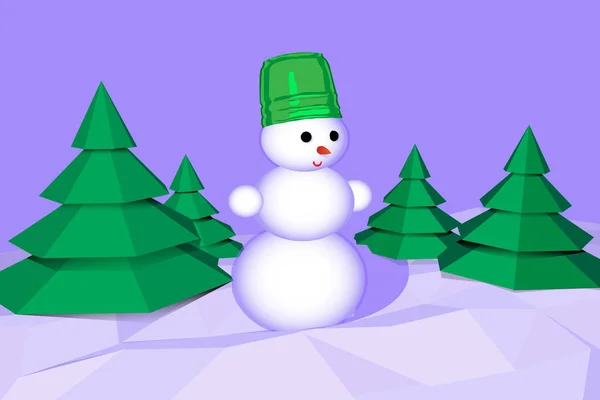 Joyeux Bonhomme Neige Noël Dans Forêt Illustration Vectorielle — Image vectorielle