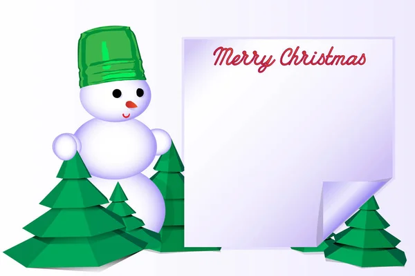 Merry Christmas Greeting Card Snowman White Background Vector Illustration — Stock Vector