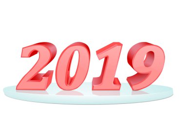 Mutlu yeni yıl 2019. Kırmızı renk yazıt. vektör 3d. Ayarla