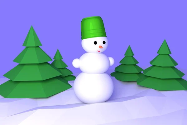 Feliz Año Nuevo Tarjeta Felicitación Para Muñeco Nieve Bosque Render — Foto de Stock