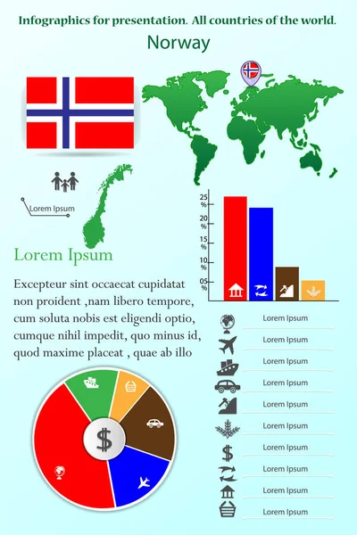 Norvégia Infographics Bemutató Világ Minden Országában — Stock Vector