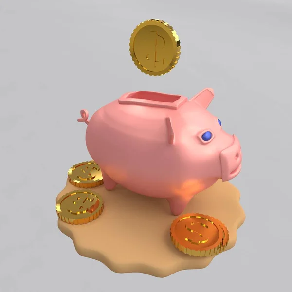 Pig piggy bank symbol of the new year for wealth. 3d rendering