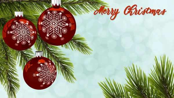Bolas Vermelhas Galho Árvore Natal Com Cartão Saudação Natal Renderização — Fotografia de Stock