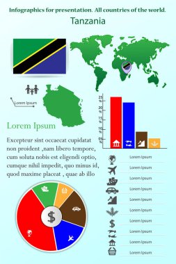 Tanzanya. Sunum için Infographics. Dünyanın bütün ülkeleri