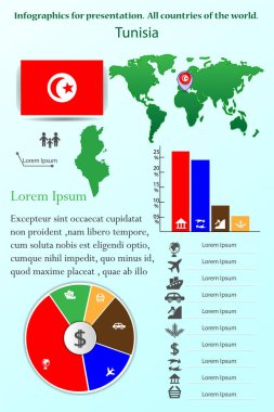 Tunus. Sunum için Infographics. Dünyanın bütün ülkeleri