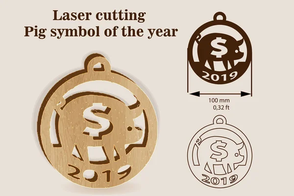 Lazer kesim için ahşap domuz sembolü 2019