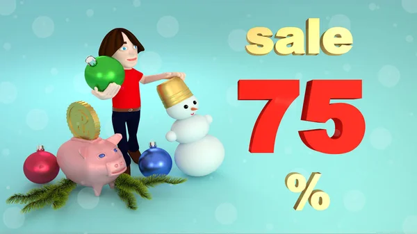 New Year and Christmas sales seventy five percent. 3D rendering