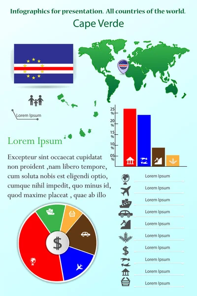 Cape Verde. Sunum için Infographics. Dünyanın bütün ülkeleri