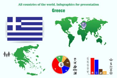 Yunanistan. Dünyanın bütün ülkeleri. Sunum için Infographics. Vektörler kümesi