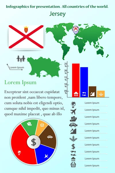 Jersey Infographics Bemutató Minden Ország Világon Térkép Gyűjtemény — Stock Vector