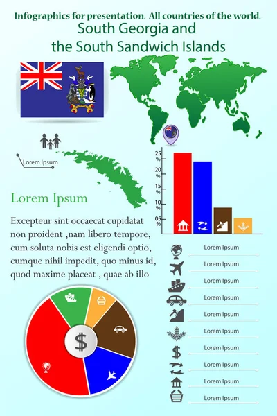 Dél Georgia Déli Sandwich Szigetek Infographics Bemutató Minden Ország Világon — Stock Vector