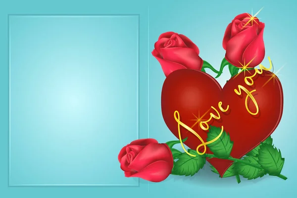 Tarjeta Felicitación San Valentín Corazón Rosas Inscripción Gráficos Vectoriales — Vector de stock