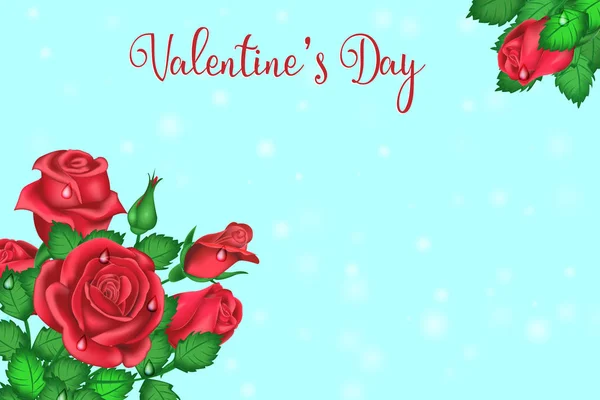 Открытки День Святого Валентина Букетом Роз Синем Фоне — стоковый вектор