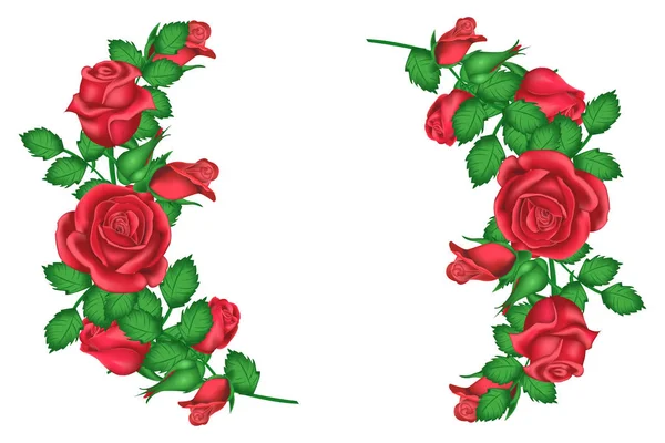 Открытки День Святого Валентина Розы Гирлянды Роз Белом Фоне — стоковый вектор