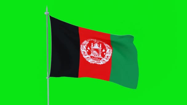 Vlag Van Het Land Afghanistan Fladdert Groene Achtergrond Rendering — Stockvideo