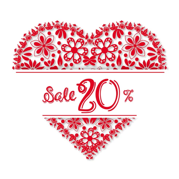 Sevgililer günü oyma kalp, yüzde 20 indirim. Vektör çizim