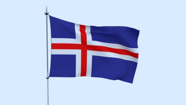 Flag Country Iceland Flutters Blue Sky Rendering — Stock Video