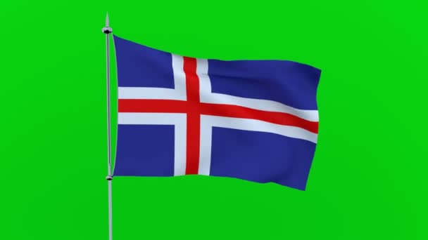 Bandiera Del Paese Islanda Sventola Sfondo Verde Rendering — Video Stock
