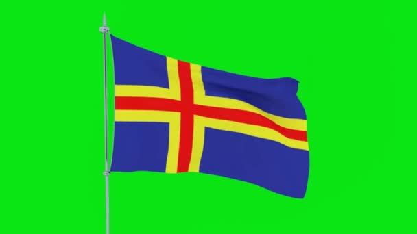 Flaggan För Landet Åland Fladdrar Grön Bakgrund — Stockvideo