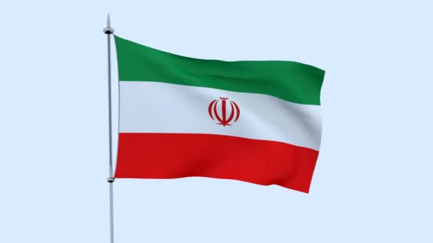 Σημαία Της Χώρας Ιράν Φτερουγίζει Ενάντια Στον Γαλάζιο Ουρανό Rendering — Αρχείο Βίντεο