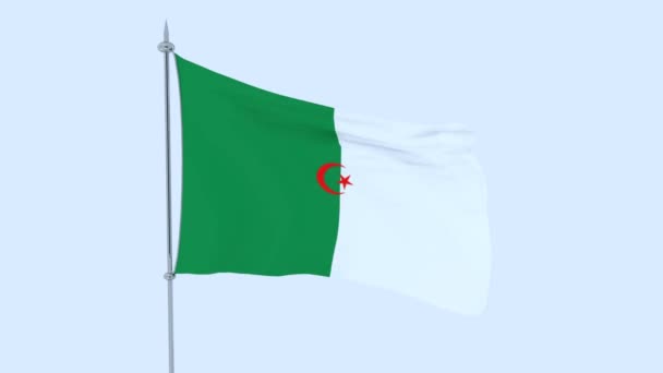 Σημαία Της Αλγερίας Χώρα Φτερουγίζει Ενάντια Στον Γαλάζιο Ουρανό — Αρχείο Βίντεο