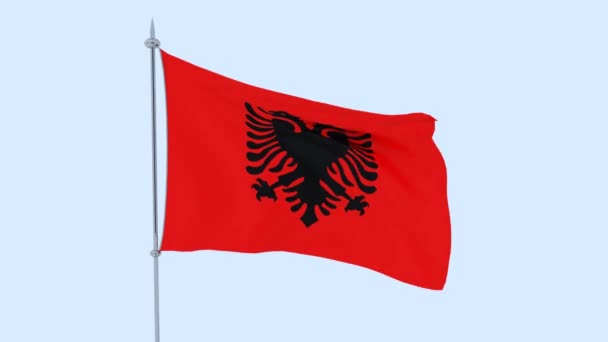 Bandera Del País Albania Ondea Contra Cielo Azul — Vídeos de Stock