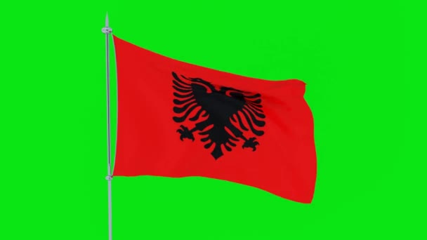 Vlag Van Het Land Albanië Fladdert Groene Achtergrond — Stockvideo