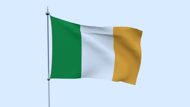 Vlag Van Het Land Ierland Fladdert Tegen Blauwe Hemel Rendering — Stockvideo