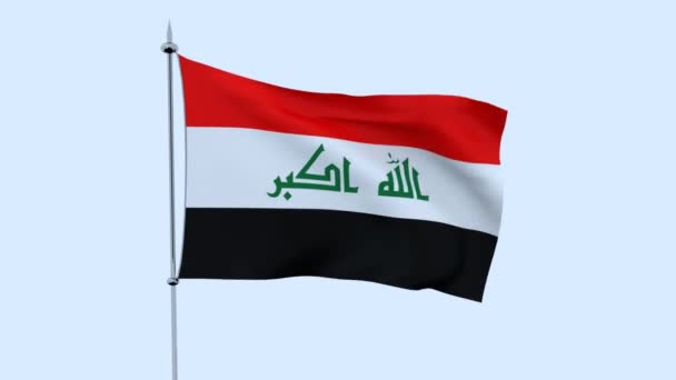 Flaga Iraku Kraju Powiewa Tle Błękitnego Nieba Renderowania — Wideo stockowe