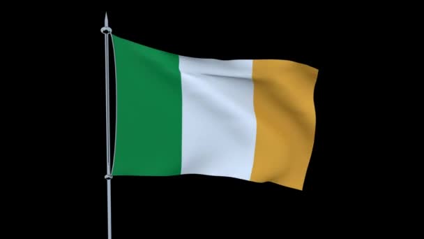 Vlag Van Het Land Ierland Fladdert Zwarte Achtergrond Rendering — Stockvideo