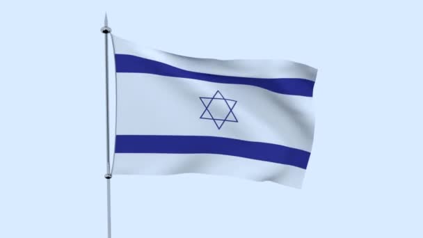 Флаг Страны Израиль Развевается Над Голубым Небом Рендеринг — стоковое видео