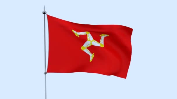 Vlag Van Het Land Isle Man Fladdert Tegen Blauwe Hemel — Stockvideo