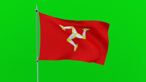 Vlag Van Het Land Isle Man Fladdert Groene Achtergrond Rendering — Stockvideo