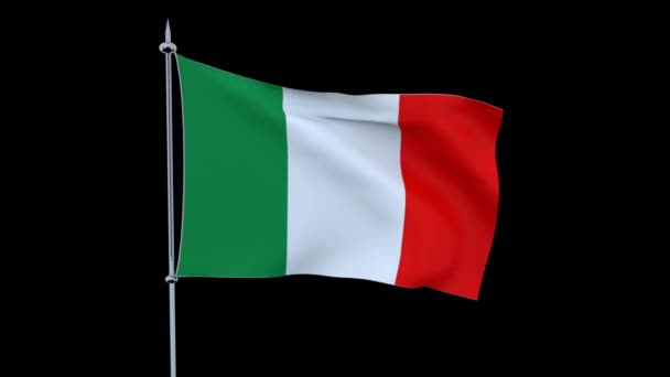 Vlag Van Het Land Italië Fladdert Zwarte Achtergrond Rendering — Stockvideo