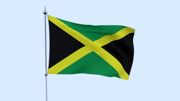 Bandera Del País Jamaica Ondea Contra Cielo Azul Renderizado — Vídeo de stock