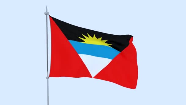 Vlag Van Het Land Antigua Barbuda Fladdert Tegen Blauwe Hemel — Stockvideo