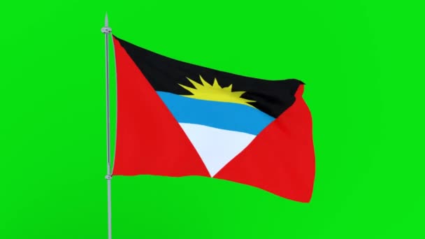 Flag Country Antigua Barbuda Flutters Green Background Rendering — Stock Video