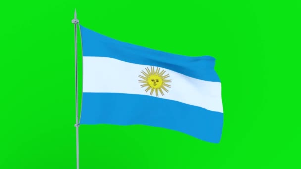 Vlag Van Het Land Argentinië Fladdert Groene Achtergrond Rendering — Stockvideo