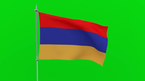 Σημαία Της Αρμενίας Χώρα Φτερουγίζει Πράσινο Φόντο Rendering — Αρχείο Βίντεο