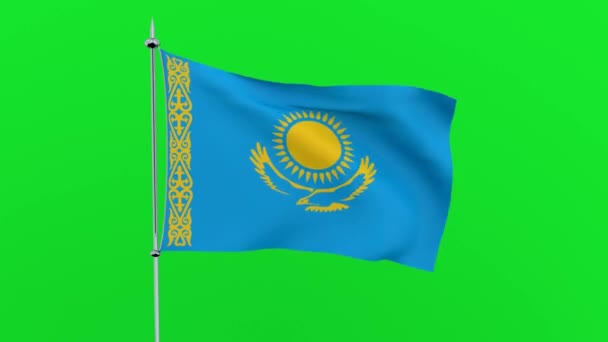 Flag Country Kazakhstan Flutters Green Background Rendering — Stock Video