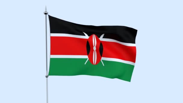 Flag Country Kenya Flutters Blue Sky Rendering — Stock Video