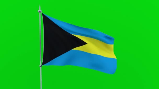 Флаг Страны Багамские Острова Развевается Зеленом Фоне Рендеринг — стоковое видео