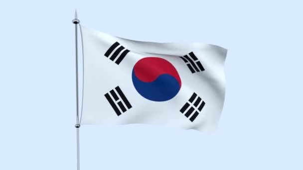 Bandera Del País Corea Ondea Contra Cielo Azul Renderizado — Vídeos de Stock