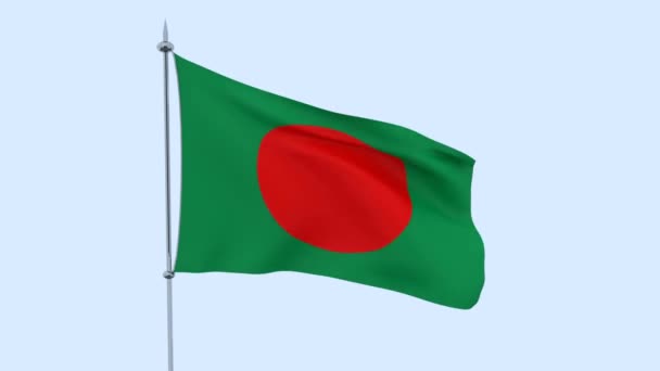 Флаг Страны Бангладеш Развевается Над Голубым Небом Рендеринг — стоковое видео