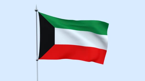 Vlag Van Het Land Kuwait Fladdert Tegen Blauwe Hemel Rendering — Stockvideo