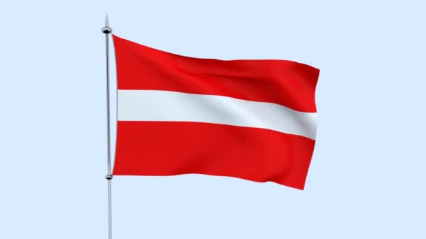 Флаг Страны Латвия Трепещет Перед Голубым Небом Рендеринг — стоковое видео