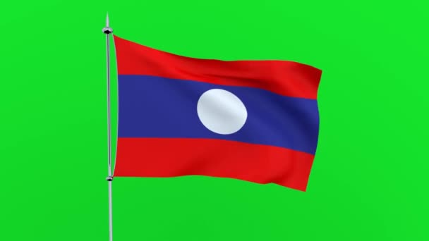 Bandera Del País Lao Ondea Sobre Fondo Verde Renderizado — Vídeo de stock