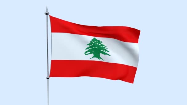 Vlag Van Het Land Libanon Fladdert Tegen Blauwe Hemel Rendering — Stockvideo
