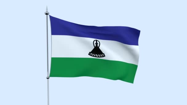 Bandera Del País Lesotho Ondea Contra Cielo Azul Renderizado — Vídeos de Stock